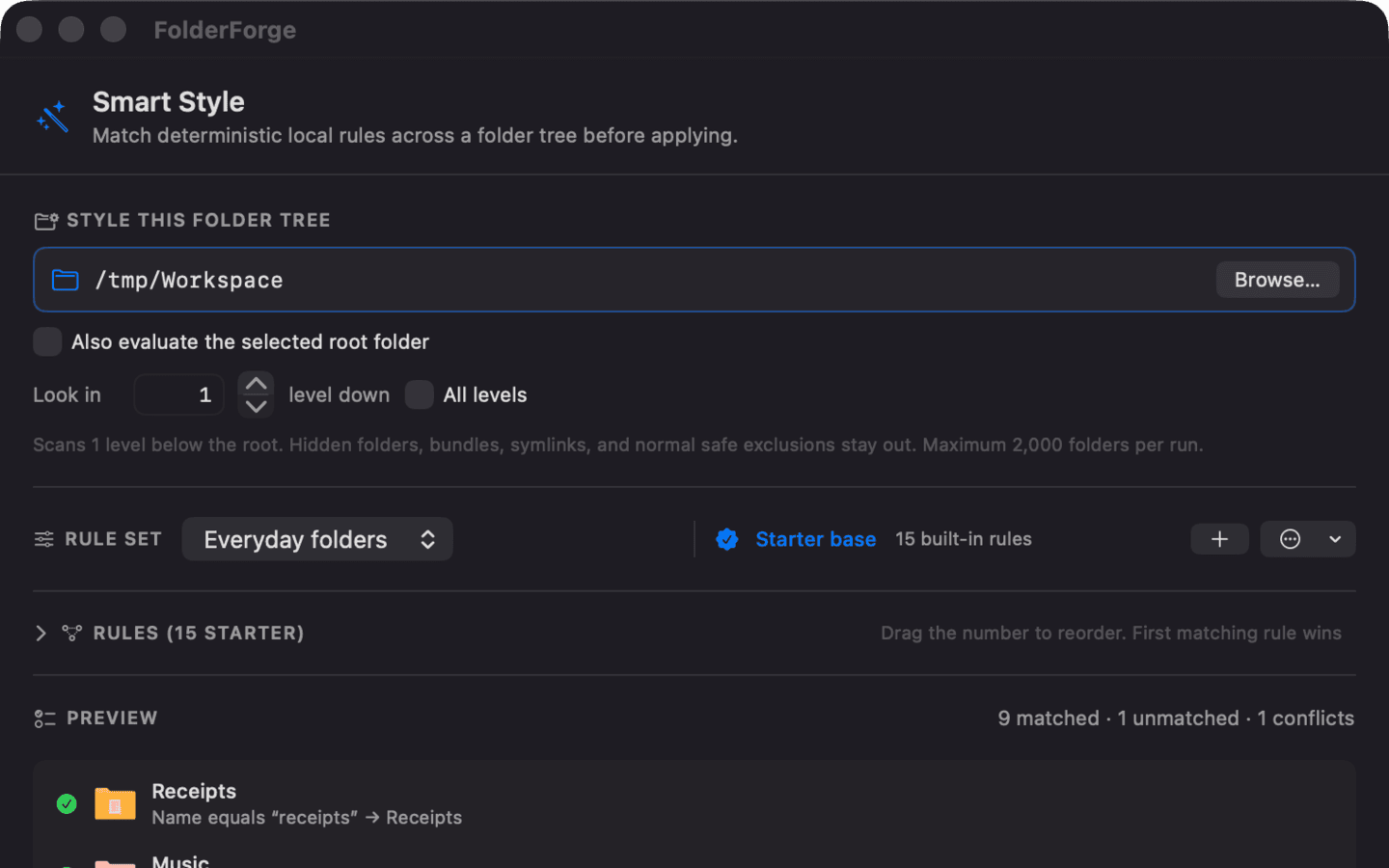 Smart Style configuration using a dummy workspace